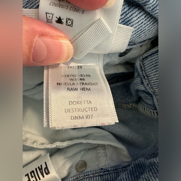 PAIGE Denim Noella Straight Raw Hem Jeans Doretta Destructed Wash Distressed - Picture 13 of 16